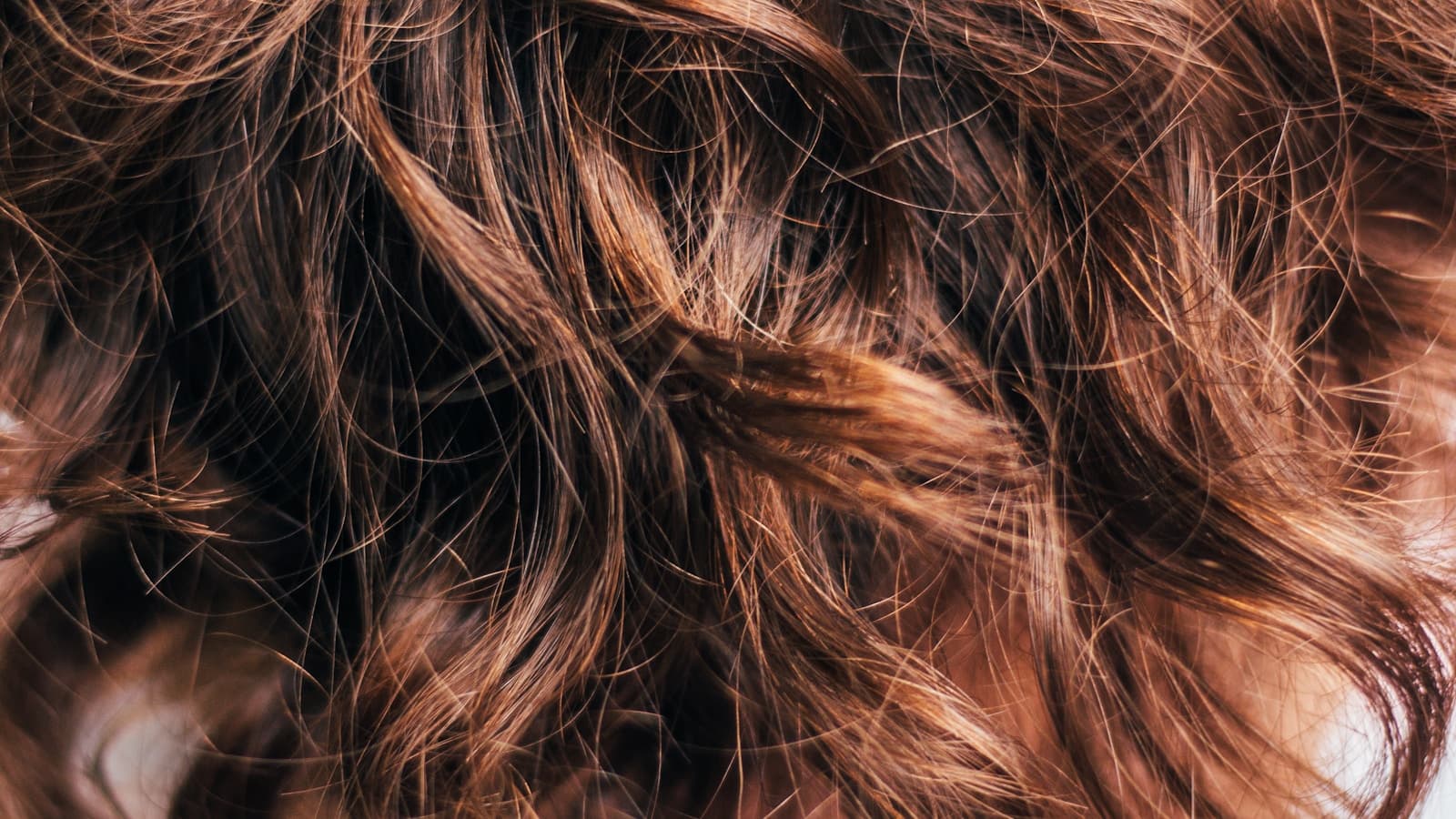 Close-up of thick, wavy, healthy brown hair texture.